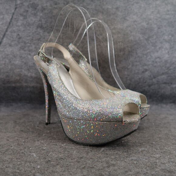 Stuart Weitzman Shoes - Stuart Weitzman Shoes Women 10 Pump Slingback Platform Peep Toe Galactic Glitter